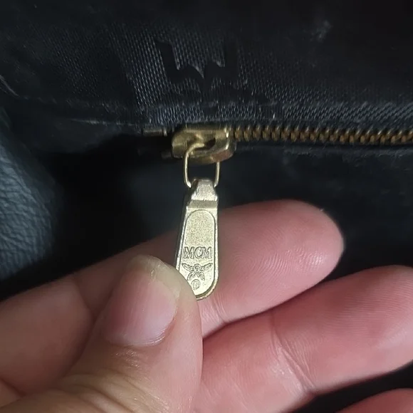 MCM Black and Gold Structured Tote with Chain Detail